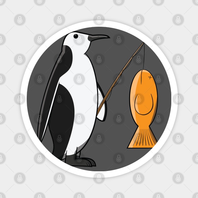 Penguin caught a Fish Cartoon Fishing Bird Magnet by Dad n Son Designs